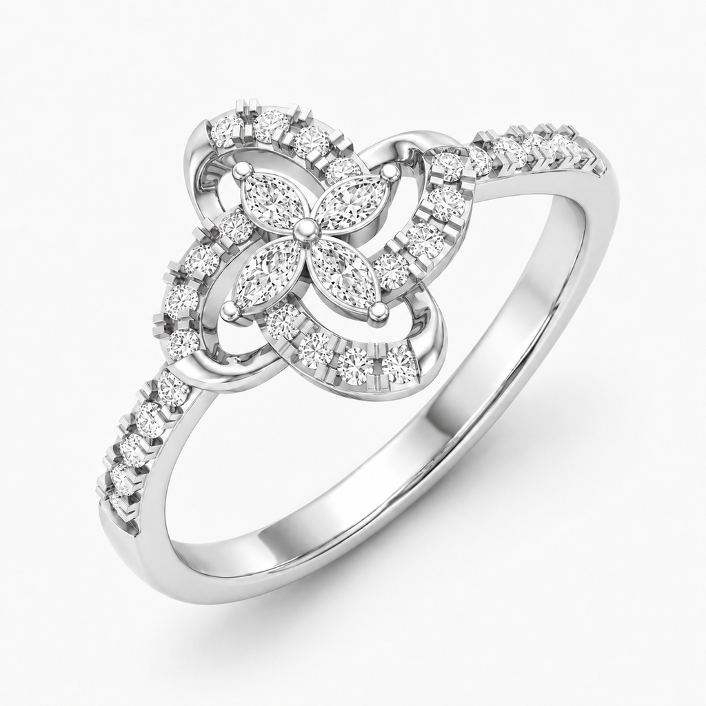Trellis Flower Ring - White Gold