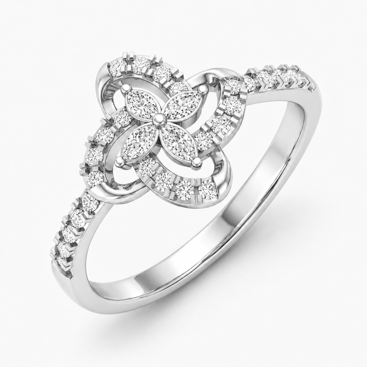 Trellis Flower Ring - White Gold