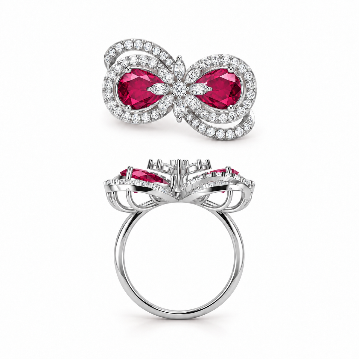 Pink Butterfly Ring - White Gold