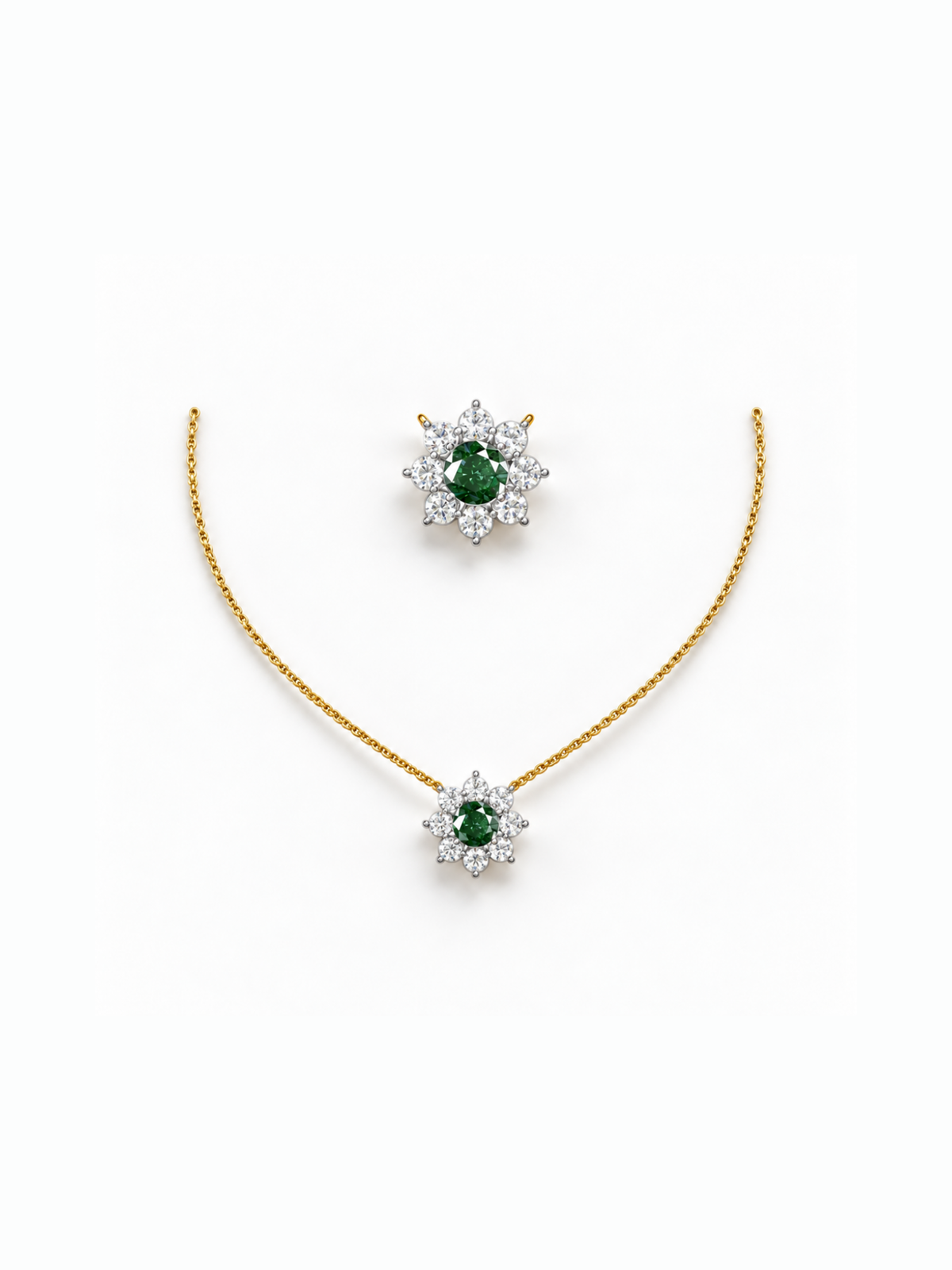 Emerald Flower Pendant Set