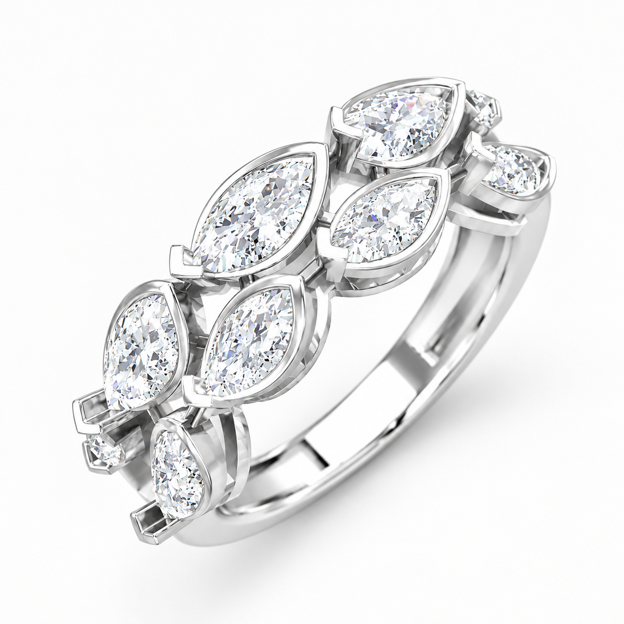 Foliage Marquise Ring - White Gold