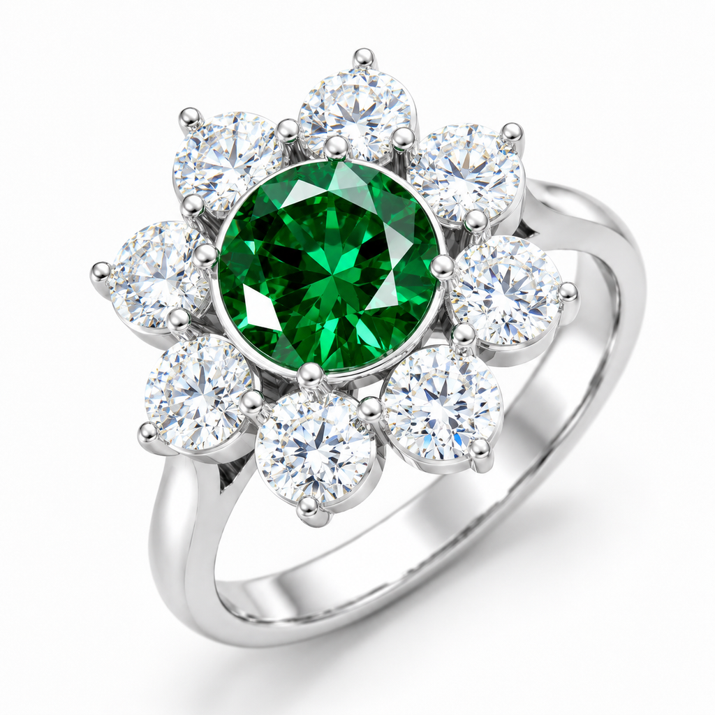Emerald Bloom Ring - White Gold