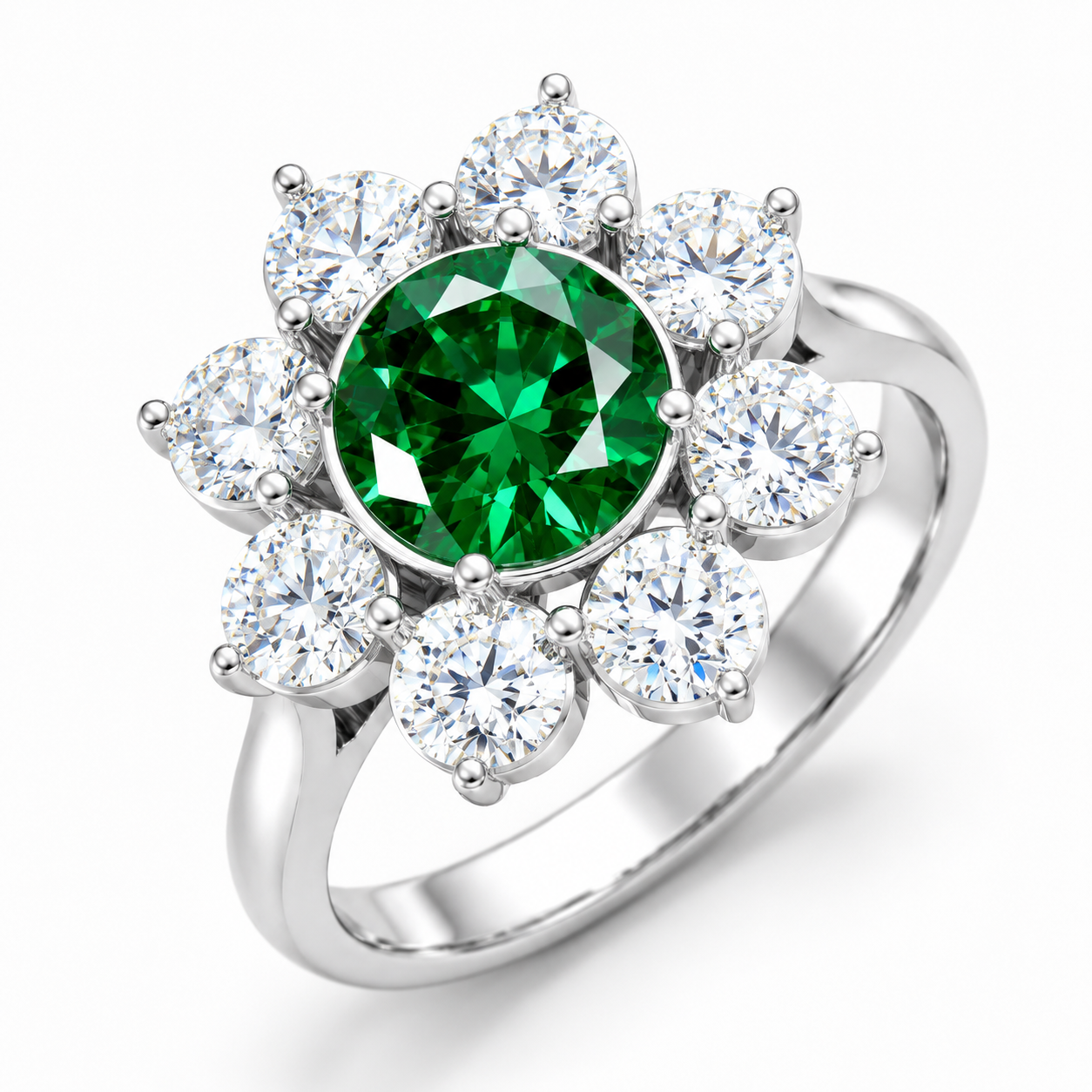 Emerald Bloom Ring - White Gold